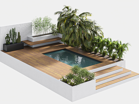  户外游泳池 休闲花园3d模型 