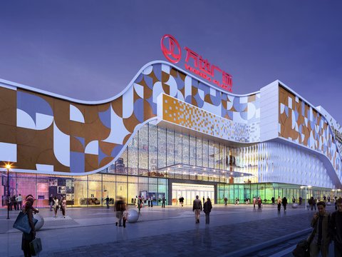  现代万达广场外观夜景psd 