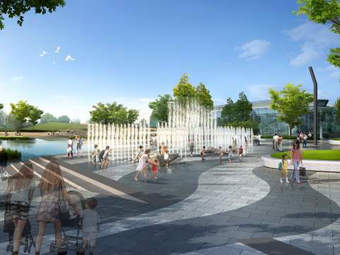  现代广场公园喷水池psd 