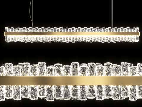  现代奢华水晶吊灯3d模型下载 金属LED灯条装饰 透明水晶客厅餐厅灯具 