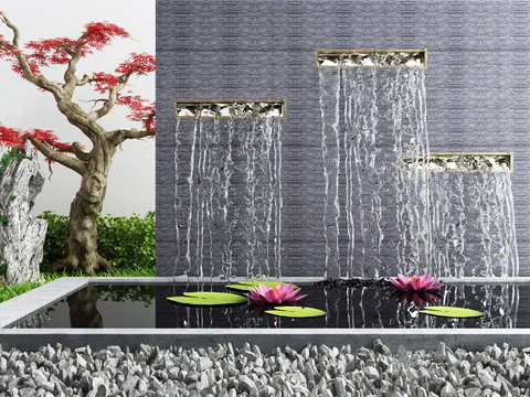  新中式庭院水景园艺小品3d模型 