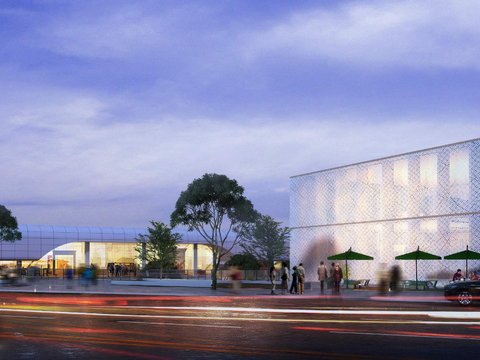  现代商业街建筑外观psd 