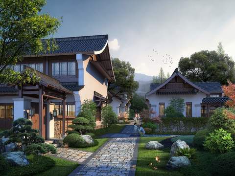  新中式公园园林景观psd 