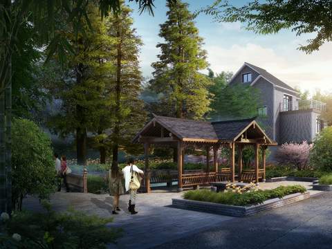  中式凉亭公园 亭子psd 