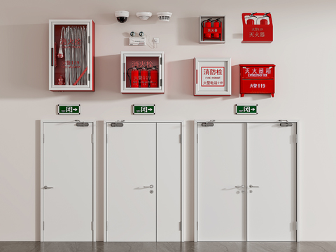  消防门 防火门 灭火器 消防栓 应急灯3d模型 
