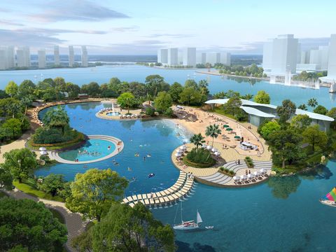  现代游泳池沙滩鸟瞰psd 