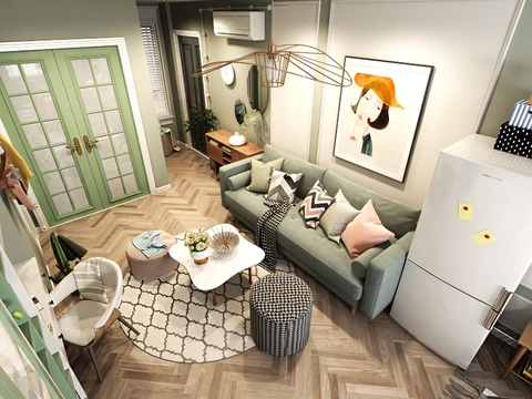  北欧公寓卧室客厅3d模型 
