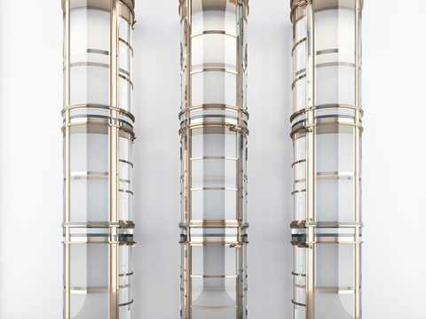  现代圆形观光电梯玻璃电梯3d模型 