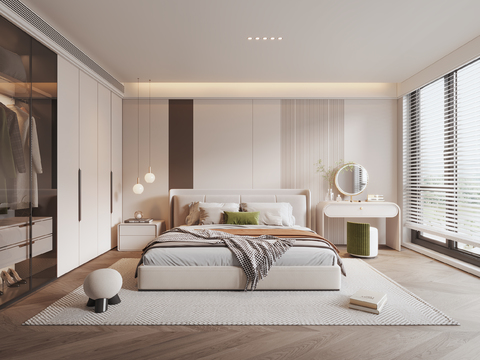 奶油风卧室 主卧 主人房3d模型