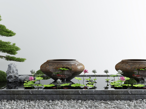  新中式荷花池水景小品3d模型 