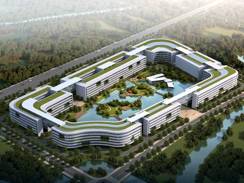  现代环形办公楼外观psd 