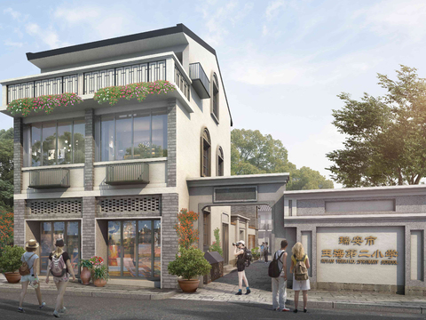  现代学校外观psd 