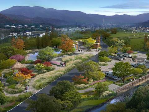  现代绿植湿地公园园林鸟瞰psd 