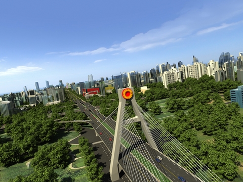 现代城市立交桥鸟瞰3d模型 