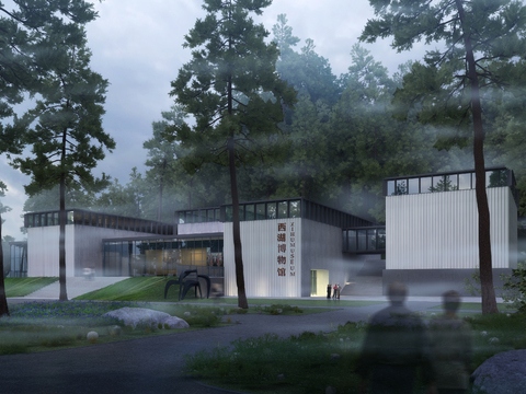  现代博物馆建筑外观psd 