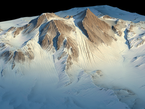  现代雪山鸟瞰景观3d模型 