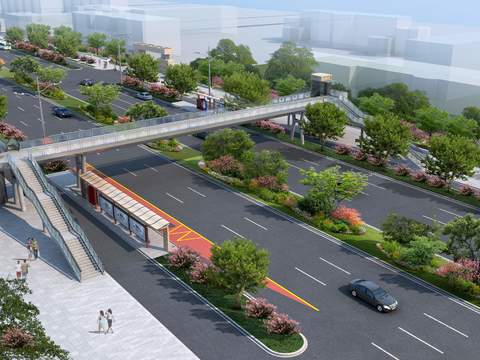  现代公交车站道路廊桥景观psd 