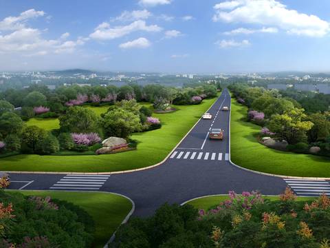  现代道路桥梁鸟瞰psd 