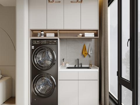  生活阳台 洗衣房3d模型 