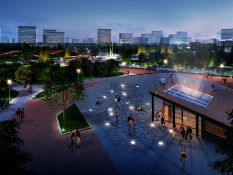  现代广场公园夜景鸟瞰psd 