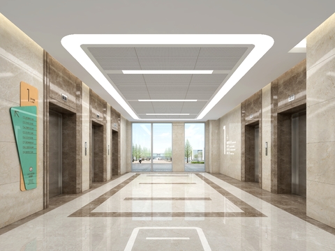  医院电梯厅 电梯间3d模型 