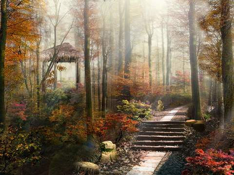  现代山间丛林景观psd 