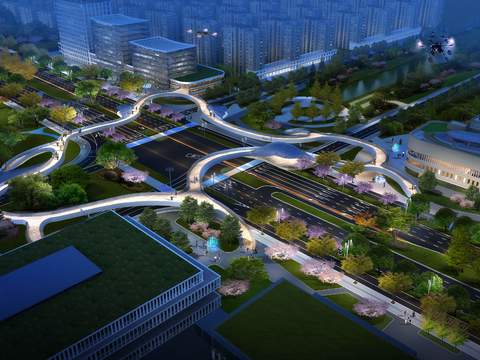  道路 桥梁鸟瞰夜景psd 