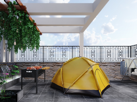  现代生活阳台露台3d模型 