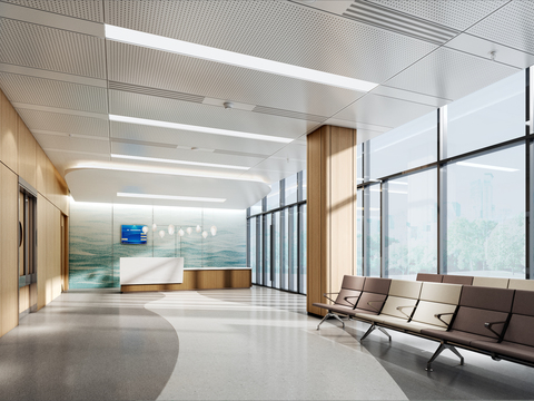  现代医院急诊等候室3d模型 