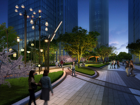  现代广场公园夜景景观psd 