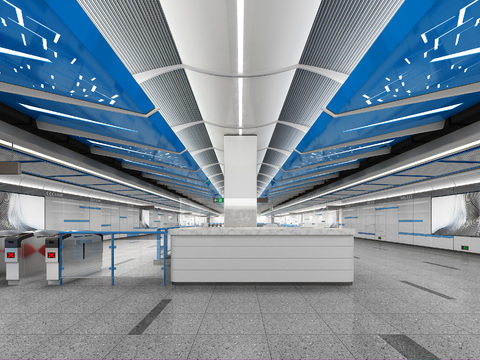  现代地铁站大厅站台3d模型 