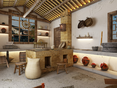  自然风民宿厨房3d模型 