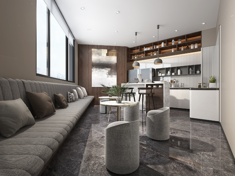  现代茶水间休息室3d模型 