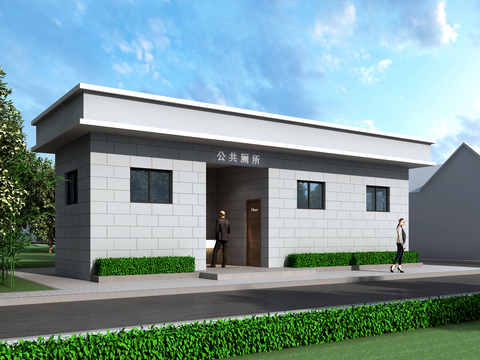 现代户外公共厕所建筑外观3d模型 