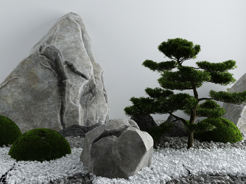 新中式石头景观小品3d模型 