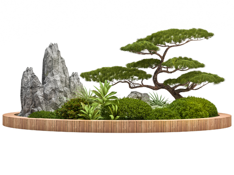  假山景观 植物造景 花草3d模型 