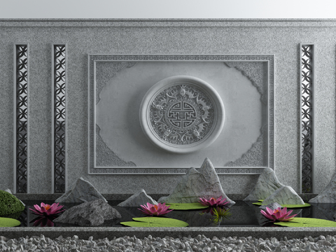  新中式照壁景观小品3d模型 