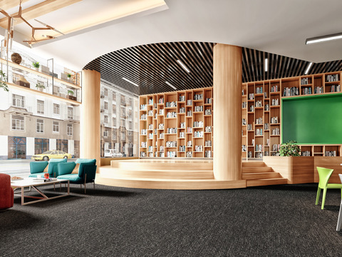  现代图书室3d模型 