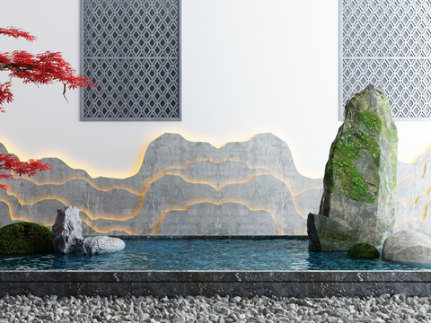  新中式庭院水景小品3d模型 