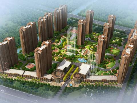  现代住宅区景观鸟瞰psd 