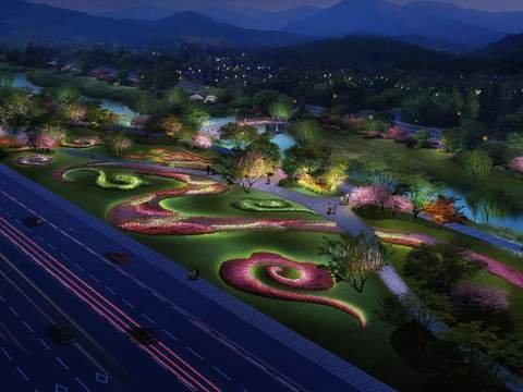  现代道路景观夜景psd 