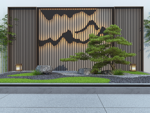  新中式翠竹松树景观小品3d模型 