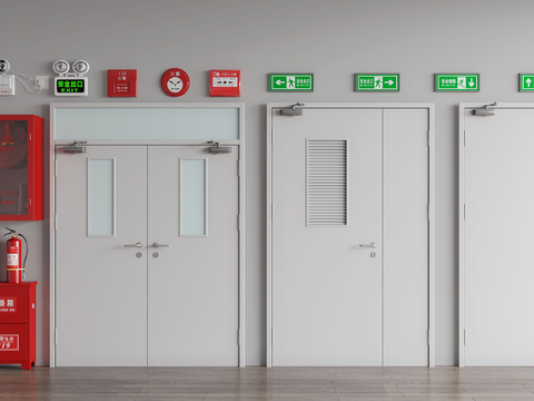  灭火器 应急指示灯 消防门3d模型 