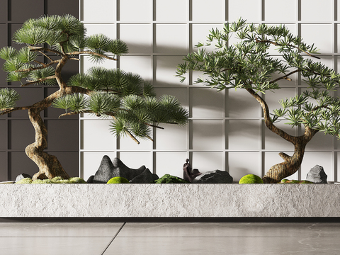  新中式松树假山小品3d模型 