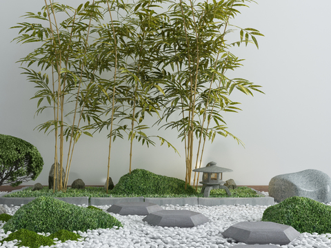  新中式竹子石头景观小品3d模型 