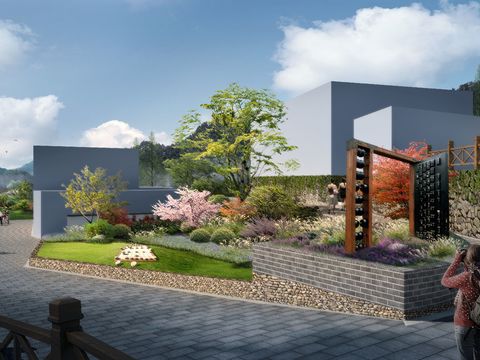  现代公园绿植造景psd 