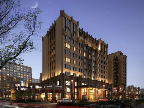  现代商业楼建筑外观夜景psd 