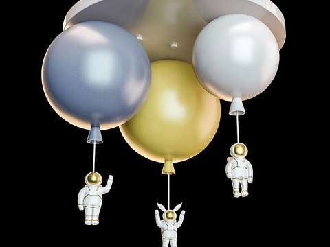  宇航员气球吊灯3d模型下载 太空科技儿童灯饰 未来感生日派对装饰灯 