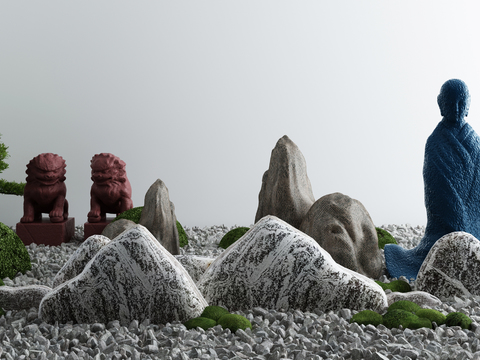  新中式假山景观小品3d模型 