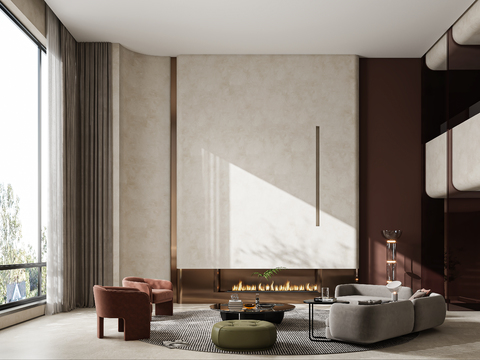  侘寂别墅客厅3d模型 